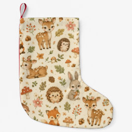 Meia De Natal Pequena Padrão de aquarela de animais da floresta de madei