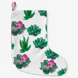 Meia De Natal Pequena Padrão de aquarelas sem costura com suculentos