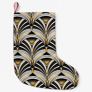 Meia De Natal Pequena Padrão de Art Deco. Vintage gold black backgrue