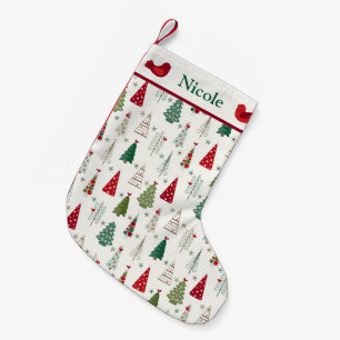 Meia De Natal Pequena Padrão de Árvore de Natal Mínimo Moderno Verde 