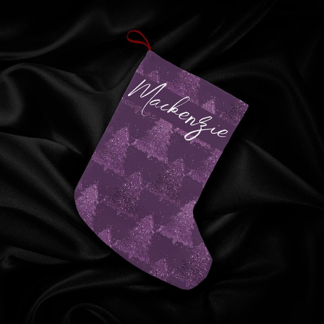 Meia De Natal Pequena Padrão de Árvore Moody | Personalização Roxo Profu (Criador carregado)