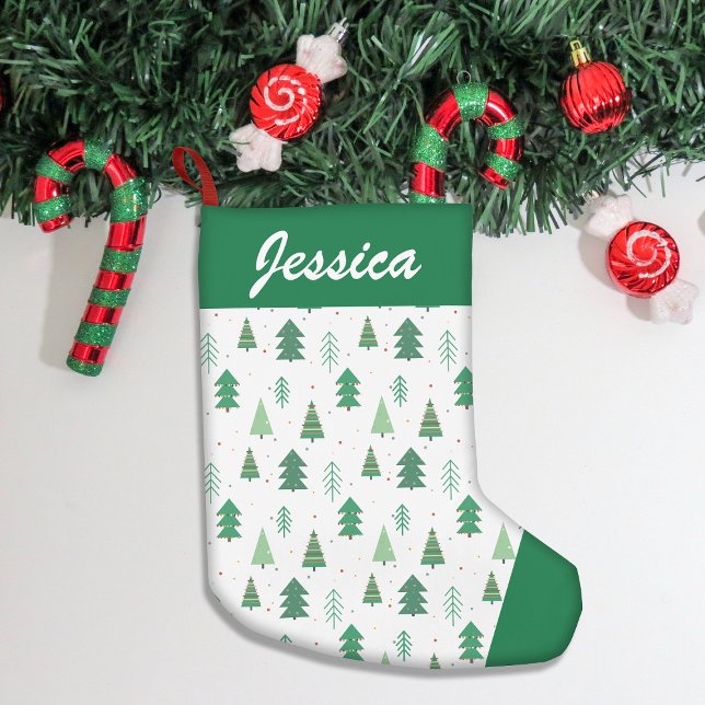 Meia De Natal Pequena Padrão de Árvores de Natal Bonitas (Add festive charm to your home with our stylish Christmas stockings, perfect for gifts & cozy decor!)