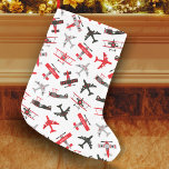 Meia De Natal Pequena Padrão de Avião Militar da Segunda Guerra Mundial,<br><div class="desc">Dê ao seu pequeno avião seu próprio avião, seu avião, com o seu avião. A capacidade de armazenamento inclui aviões vintage, de cor vermelha e preta, em um padrão. Personalize o estoque com o nome do seu jovem rapaz, que ajustado em várias asas de avião. Esta estocagem de Natal faz...</div>