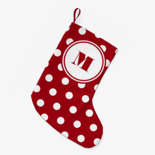 Meia De Natal Pequena Padrão de Bolinhas brancas monograma