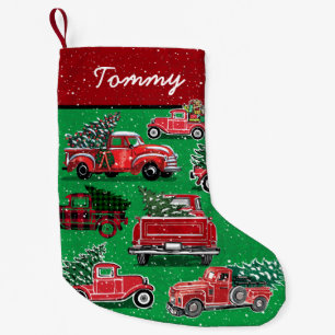 Meia De Natal Pequena Padrão de Caminhão Vermelho Vintage em Nome de A