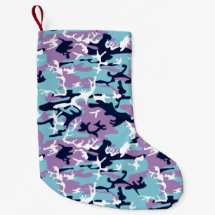 Meia De Natal Pequena Padrão de Camo - Marinho azul roxo Branco