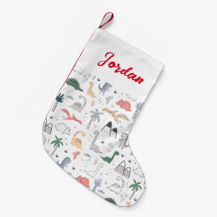 Meia De Natal Pequena Padrão de Cena do Pastel Dinossauro Divertido