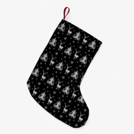 Meia De Natal Pequena Padrão de Cervo Preto Elegante