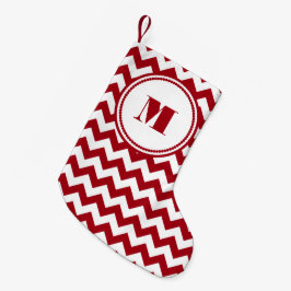 Meia De Natal Pequena Padrão de Chevron Vermelho de Monograma Festivo