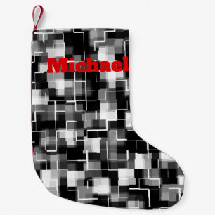 Meia De Natal Pequena Padrão de Cinza Preta Personalizável