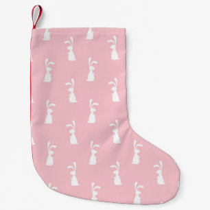 Meia De Natal Pequena Padrão de Coelho de Cor Pastel Fundo Rosa Pet