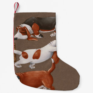 Meia De Natal Pequena Padrão de Colheita de Pumpkin Hound Basset