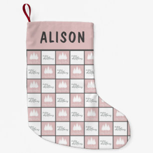 Meia De Natal Pequena Padrão de cor-de-rosa e branco pastel personaliza