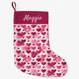 Meia De Natal Pequena Padrão de Corações Rosa Fofo Com Nome Personalizáv