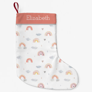 Meia De Natal Pequena Padrão de Cute Boho Rainbow e Clouds