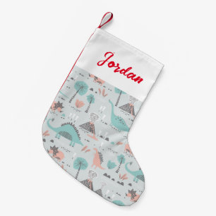 Meia De Natal Pequena Padrão de Dinossauro Pastel