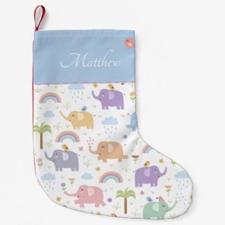 Meia De Natal Pequena Padrão de Elefante de Pastel Azul para o Menino