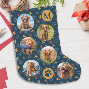 Meia De Natal Pequena Padrão de Estrelas de Retrô de Foto Pet Personaliz