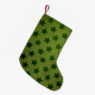 Meia De Natal Pequena Padrão de Estrelas Verde Oliva Vintage