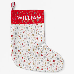 Meia De Natal Pequena Padrão de Férias com Nome Personalizado