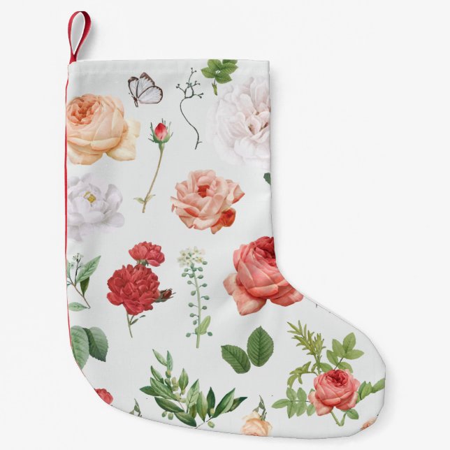 Meia De Natal Pequena Padrão de Flor, Rosa (Frente)