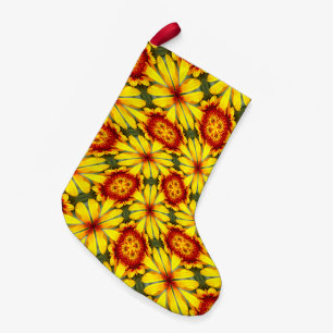 Meia De Natal Pequena Padrão de Flores de ouro