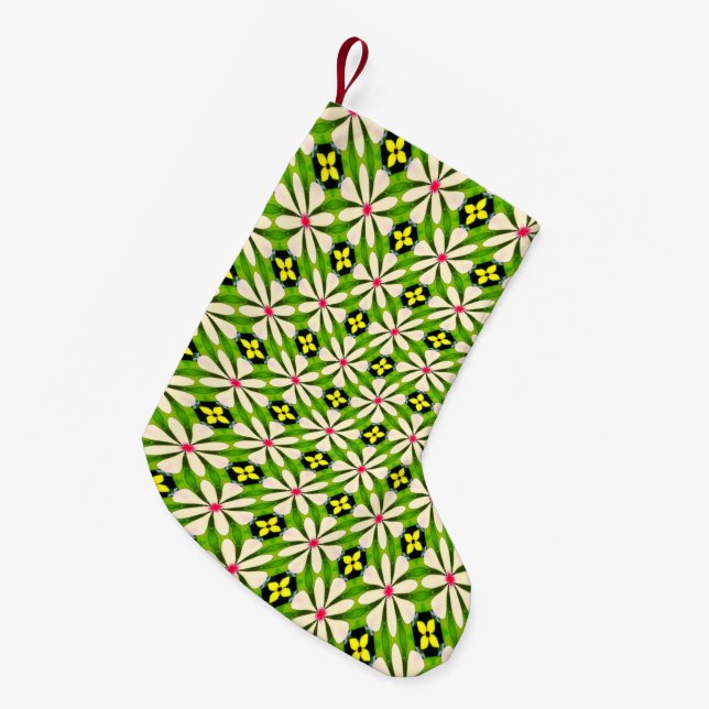 Meia De Natal Pequena Padrão de Flores Estéticas (Frente (Pendurada))