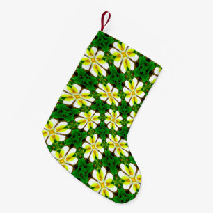 Meia De Natal Pequena Padrão de Frangipani Amarelo