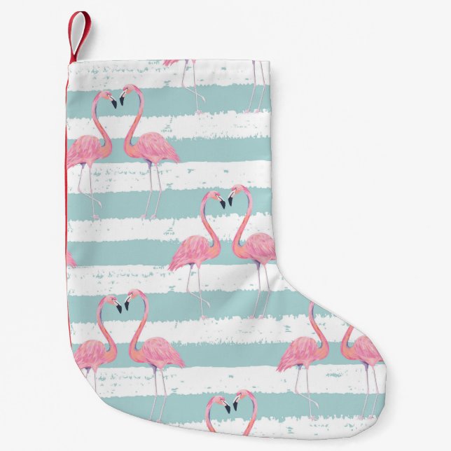 Meia De Natal Pequena Padrão de Fundo Flamingo Exótico (Frente)