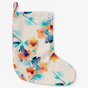 Meia De Natal Pequena Padrão de ilustração de aquarela das flores do 