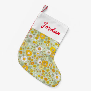 Meia De Natal Pequena Padrão de Jardim Floral Amarelo