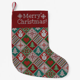 Meia De Natal Pequena Padrão de Knit Verde Verde Verde Feliz Natal
