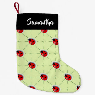 Meia De Natal Pequena Padrão de ladybugs de nome personalizado