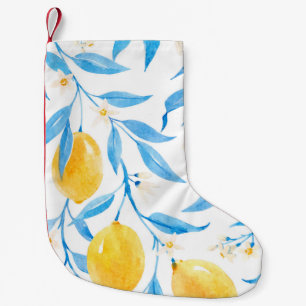 Meia De Natal Pequena Padrão De Limões De Aquarela Desenhados À Mão