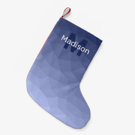 Meia De Natal Pequena Padrão de malha geométrica azul cinza Monograma
