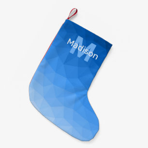 Meia De Natal Pequena Padrão de malha geométrica azul claro Monograma