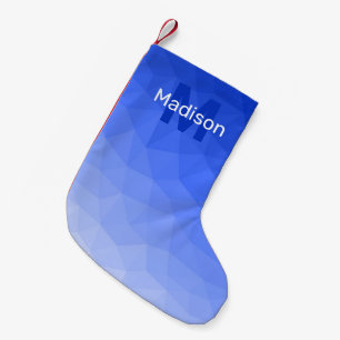 Meia De Natal Pequena Padrão de malha geométrica azul escuro Monograma