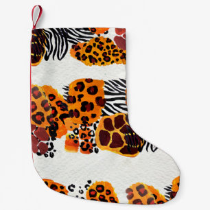Meia De Natal Pequena Padrão de mistura animal selvagem. Jaguar, leopar