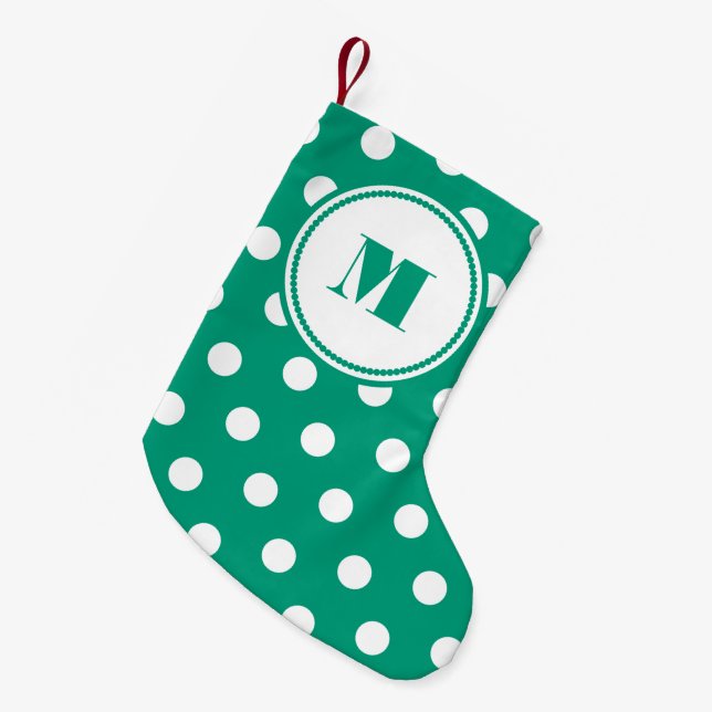 Meia De Natal Pequena Padrão de Monograma Verde Elegante (Frente (Pendurada))