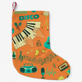 Meia De Natal Pequena Padrão de música colorido desenhado à mão