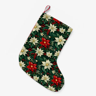 Meia De Natal Pequena Padrão de Natal Floral