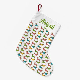 Meia De Natal Pequena Padrão de Natal Personalizado do Dachshund (2 lado