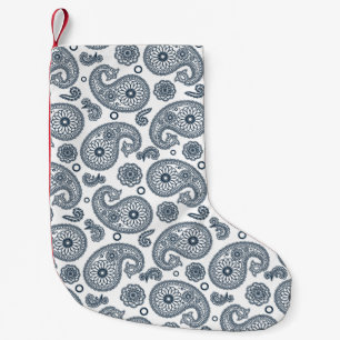 Meia De Natal Pequena Padrão de paisley azul escuro indiano sem costura