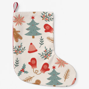 Meia De Natal Pequena Padrão de pão de Natal retrógrado.