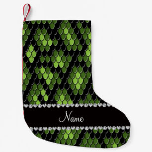 Meia De Natal Pequena Padrão de pele cobra verde de nome personalizado