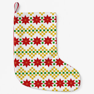 Meia De Natal Pequena Padrão de Poinsettias Vermelhas - Pequena Parada