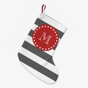 Meia De Natal Pequena Padrão de Stripes Brancas de Cinzas de Carvão, Mon