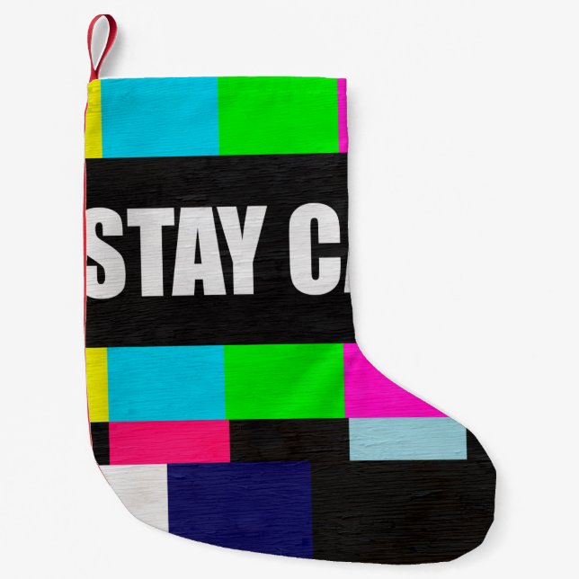 Meia De Natal Pequena padrão de teste de televisão retrô com calma messa (Frente)