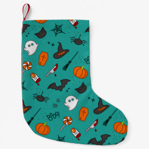 Meia De Natal Pequena Padrão de Turquesa de Halloween de estilo plano.