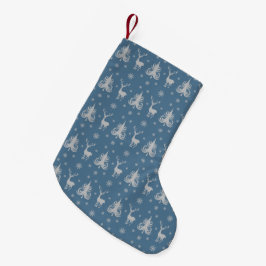 Meia De Natal Pequena Padrão de Veado Elegante Azul